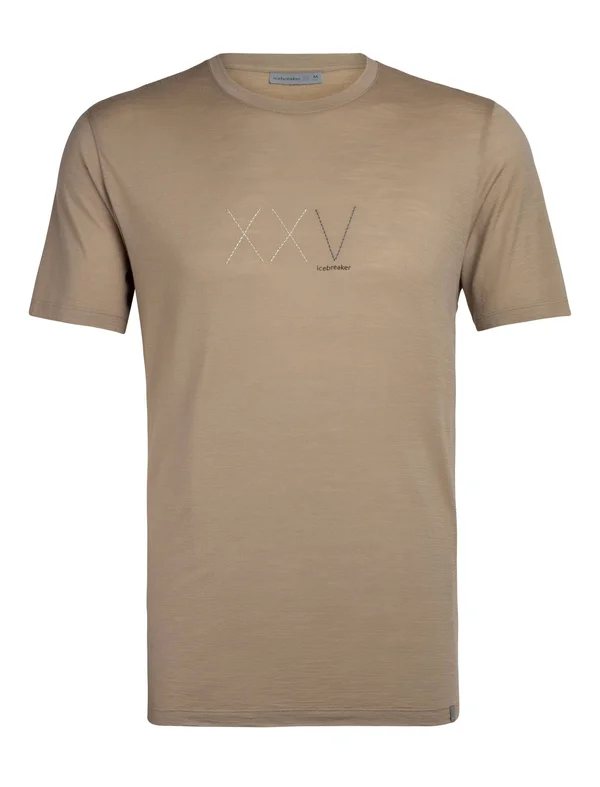 Icebreaker Men's Nature Dye Merino Tech Lite Short Sleeve Crewe T-Shirt Anniversary XXV - Size Large, Almond, Merino Wool/Nylo