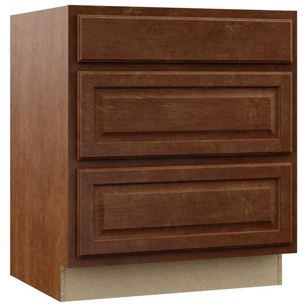 Hampton Bay Hampton Assembled 30x34.5x24 in. Pots and Pans Drawer Base Kitchen Cabinet in Cognac, Red