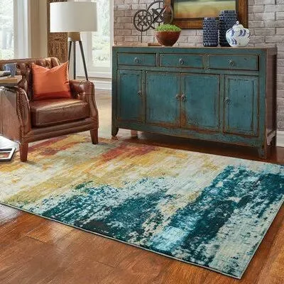 Washington Abstract Orange/Blue Area Rug Industrial Lodge Home Rug Size: Rectangle 7&10x22 x 10&10x22