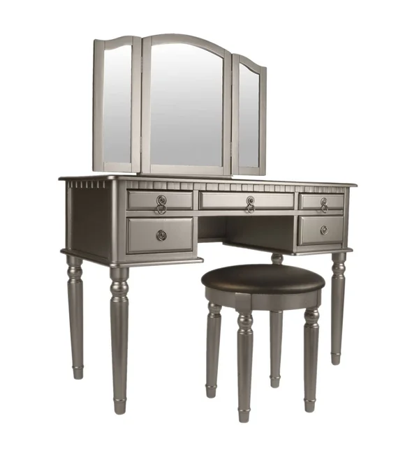 Bobkona F4079 St. Croix Collection Vanity Set with Stool, Silver