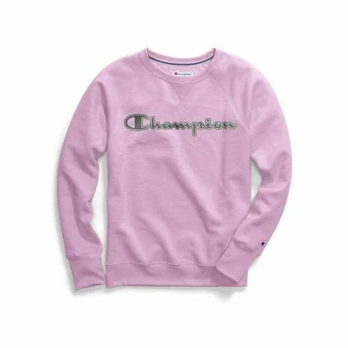 Champion Women's Powerblend Fleece Crew, Chainstitch Logo Amazing Aqua, M
