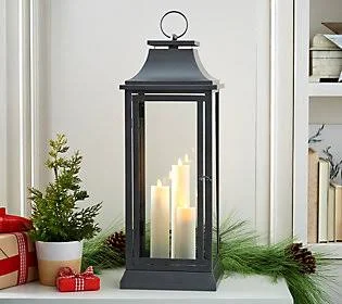 Luminara 25x22 Heritage Tri-Candle in/ Outdoor Lantern, Pewter