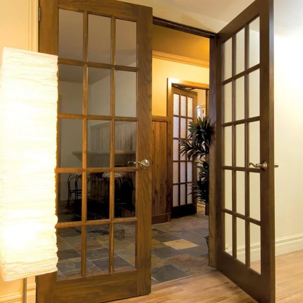 Verona Home Design 72 in. x 80 in. Right Hand Active Unfinished Pine Glass 15-Lite Clear True Divided Prehung Interior French Do