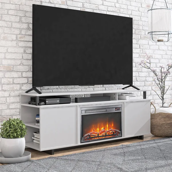 Ameriwood Home Paisley Electric Fireplace TV Stand in Dove Grey