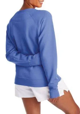Champion Women's Powerblend Graphic Boyfriend Crew Sweatshirt Deep Forte Blue Medium