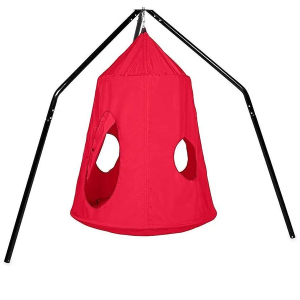 HearthSong HugglePod Hangout Hanging Tent and Family Hangout Steel Stand Set, Red