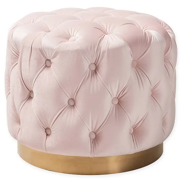 Baxton Studio Velvet Upholstered Misty Ottoman Light Pink/Gold