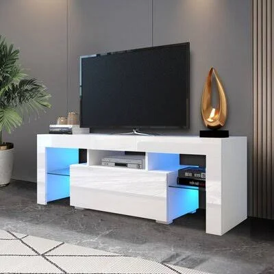 Entertainment TV Stand, Large TV Stand TV Base Stand with LED Color Changing Lamp TV Cabinet Ivy Bronx Color: White