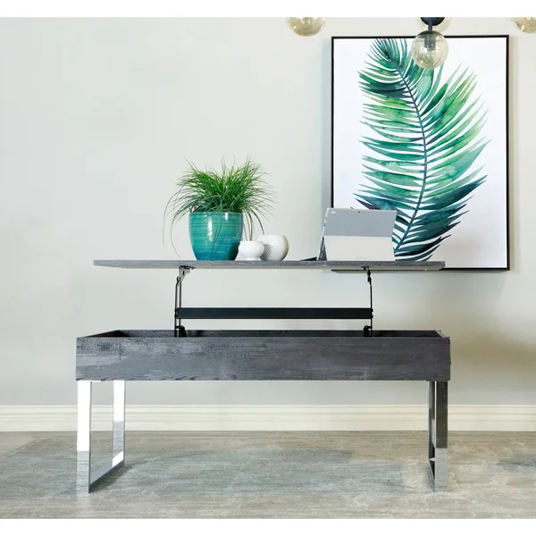 CDecor Jenna Dark Charcoal and Chrome Lift Top Coffee Table - Wood