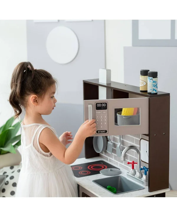 Teamson Kids - Little Chef Burgundy Classic Play Kitchen - Expresso - Black