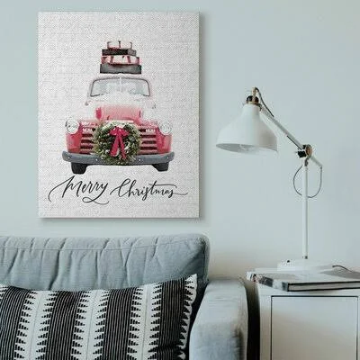 &Merry Christmas Red Truck& Graphic Art The Holiday Aisle Format: Wrapped Canvas - Size: 48x22 H x 36x22 W x 1.5x22 D
