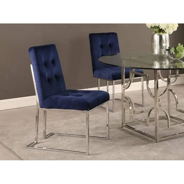 Silver Orchid Pagay Upholstered Dining Side Chairs (Set of 2) - Blue/ Silver