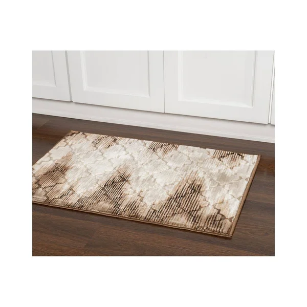 Linon Evolution Trellis 5& x 7&6x22 Zig Zag Rug in Beige and Brown