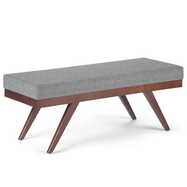 Simpli Home Chanelle Mid Century Ottoman Bench - Pebble Grey