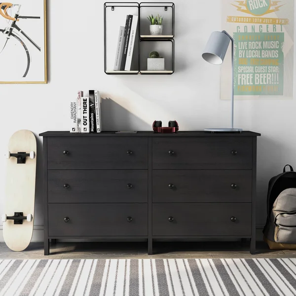 Price Transitional 6-Drawer Neutral Youth Dresser - Black