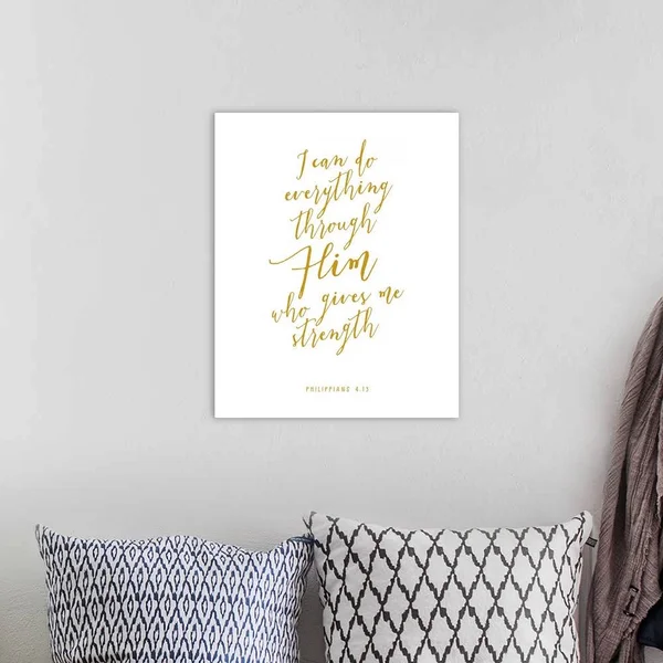 Philippians 4:13 - Scripture Art in Gold and White, Canvas Wall Art, 16x20, Great Big Canvas