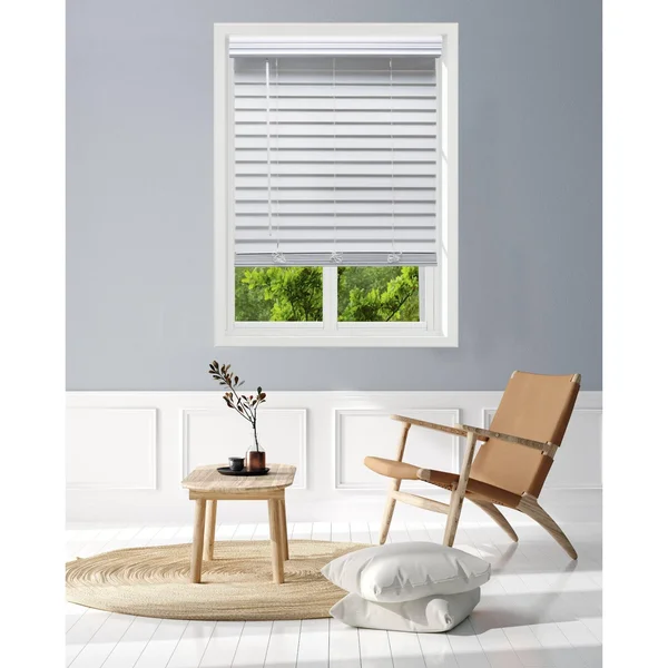 Linen Avenue Custom Cordless Faux Wood Blind White, 39 W x 72 H Flush Inside Mount