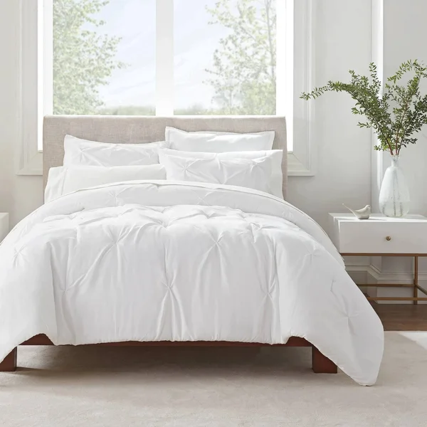 Serta Simply Clean Antimicrobial Pleated 3 Piece Comforter Set (White - King)