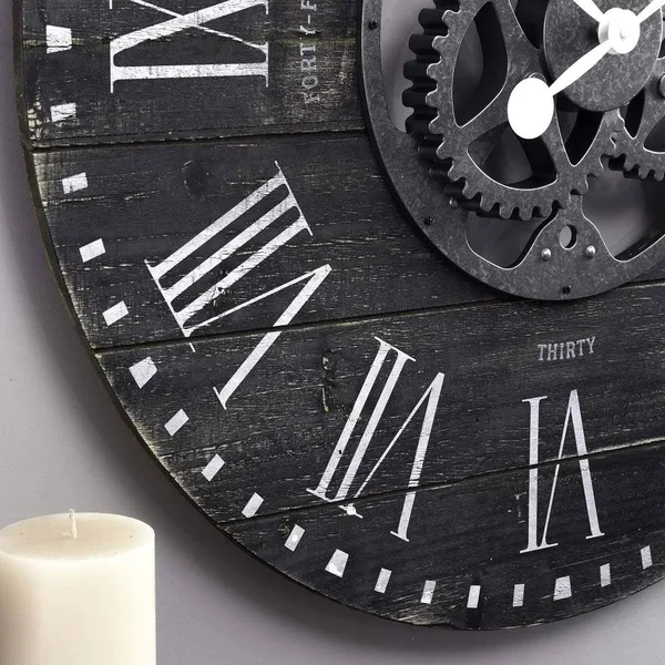 Black Shiplap Gears Farmhouse Wall Clock