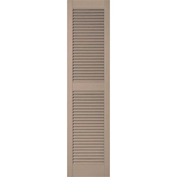 18 inchw x 58 inchh Lifetime Vinyl - Custom Straight Top Center Mullion, Open Louver Shutters, Wicker