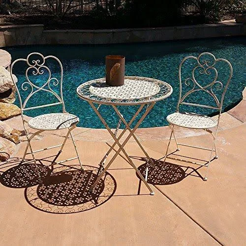 Modern Home Marseille Antiqued Iron 3PC Folding Bistro Set