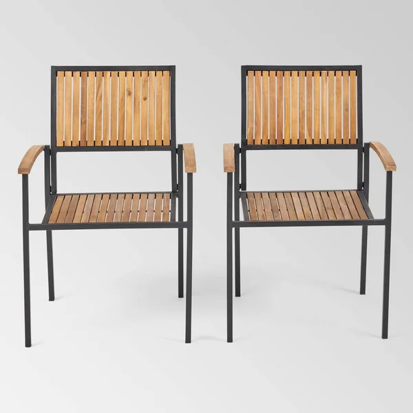 2pk Bridget Wood & Iron Patio Dining Chair Teak - Christopher Knight Home