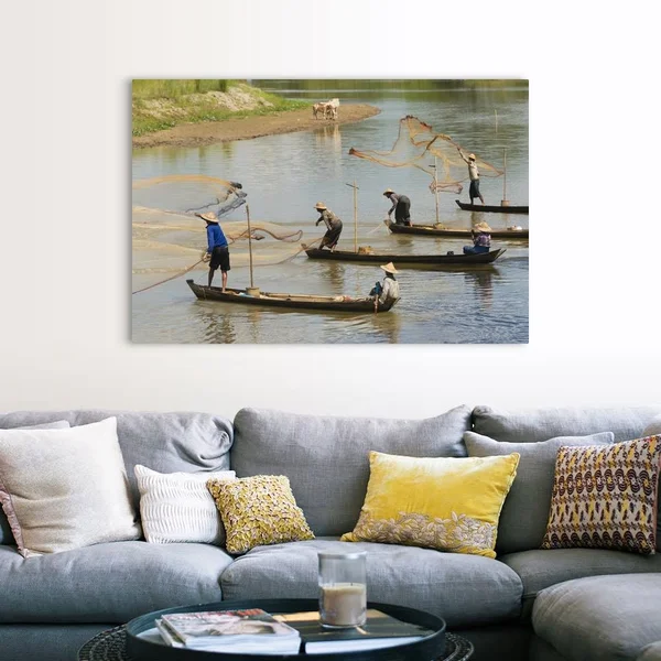 Fishermen Fishing on The River - Myanmar, Canvas Wall Art, 60x40, Great Big Canvas