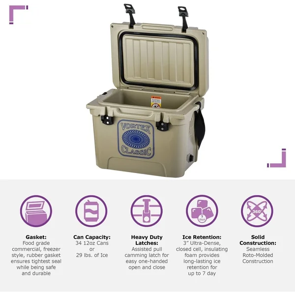 Vortex Classic Series 20-Quart Rotational-Molded Cooler in Tan