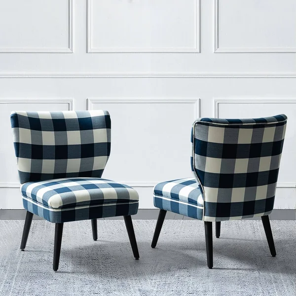 Cande Buffalo Plaid Side Chair with Black Base, Set of 2 - Indigo