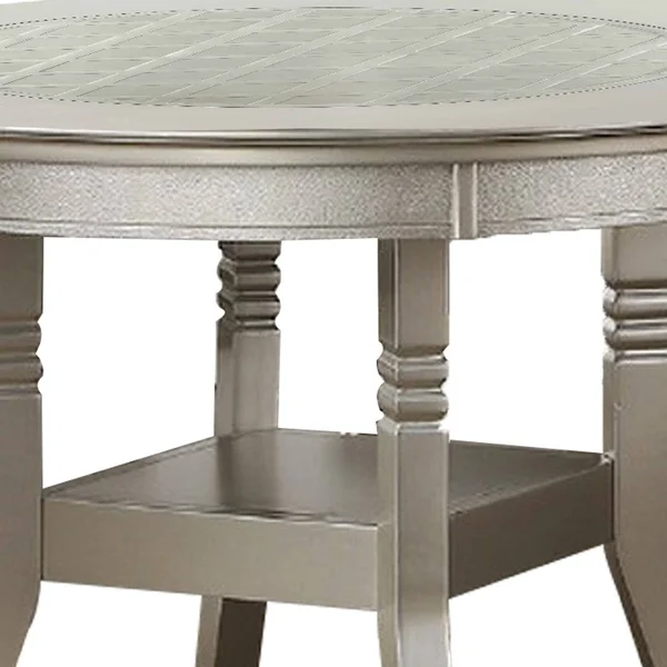 Round Wooden Dining Table with Glass Inserted Top Champagne
