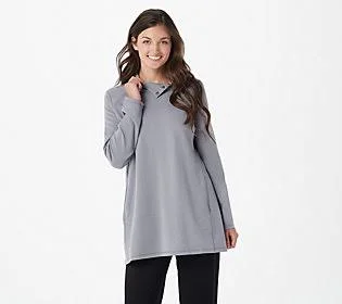 Susan Graver Weekend Cotton Modal French TerryTunic, Size 2X, Quiet Grey