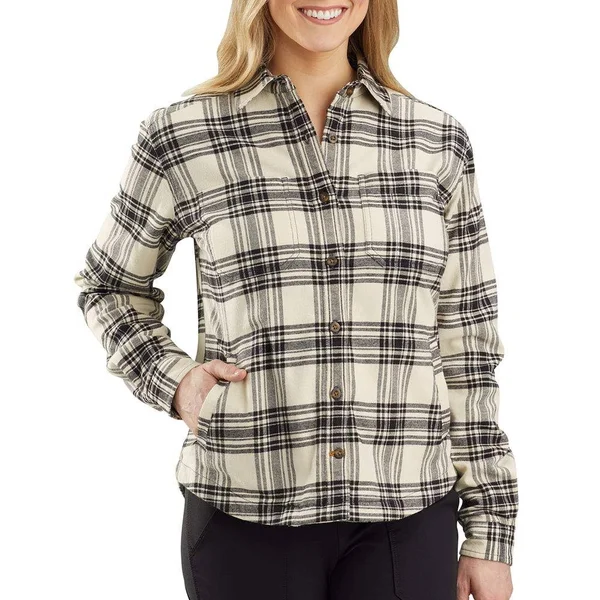 Carhartt Rugged Flex Relaxed Fit Flannel Fleece Lined Plaid Shirt, Oyster White, 3X
