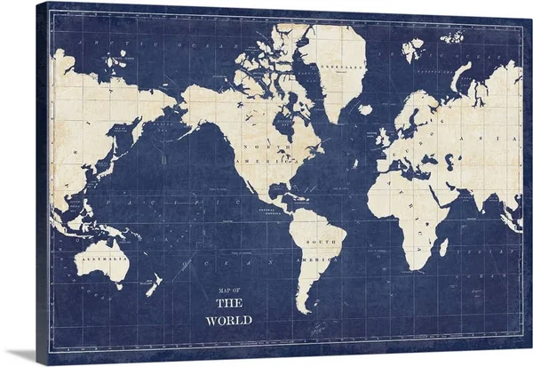 Blueprint World Map - Canvas Wall Art, 30x20, Great Big Canvas