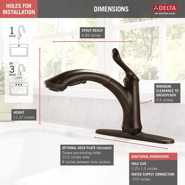 Delta Linden Single Handle Pull-Out Kitchen Faucet (Recertified) - Bronze, 4353-RB-DST