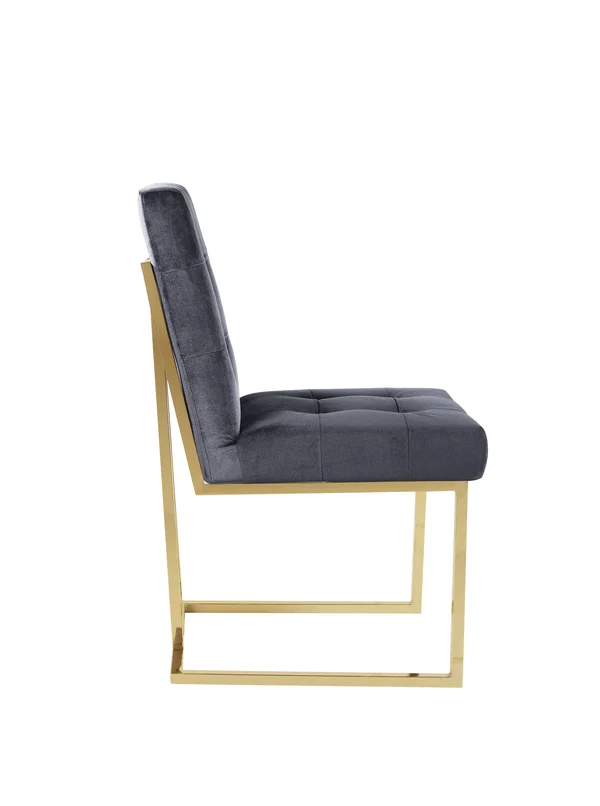 Chic Home Liam Grey Tufted Velvet Polished Brass Metal Dining Side Chair