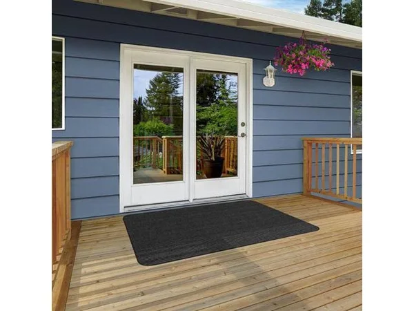 House - Home and More Indoor/Outdoor Double-Ribbed Carpet Area Rug with Skid-Resistant Rubber Backing - Smokey Black - 3' x 6'