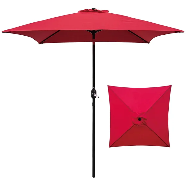 Davee Furniture 6.5& Square Patio Umbrella Outdoor Table Market Umbrella with Tilt/Crank - 4 Ribs (Red)