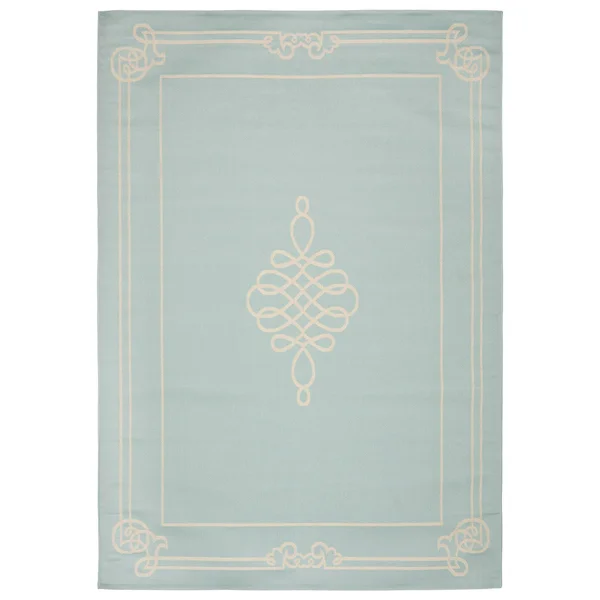 Safavieh Courtyard Aqua & Cream 6&-7x22 x 9&-6x22 Indoor/Outdoor Rug