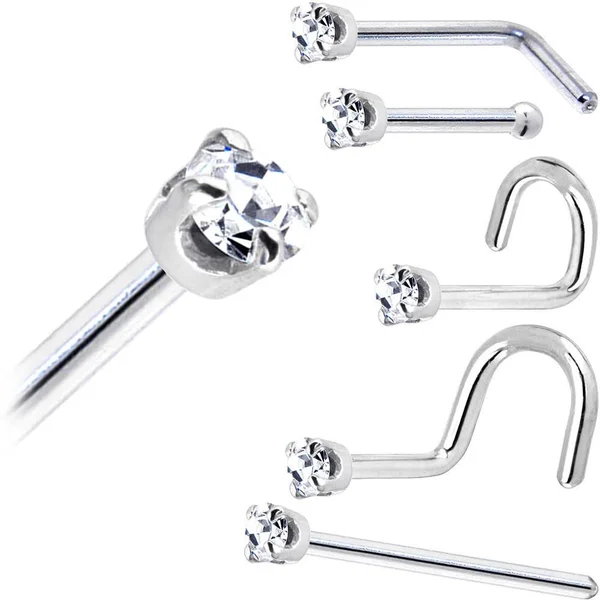 Body Candy Solid 14K White Gold 1.5mm (0.015 cttw) Genuine Diamond Left Nose Stud Screw 18 Gauge 1/4x22