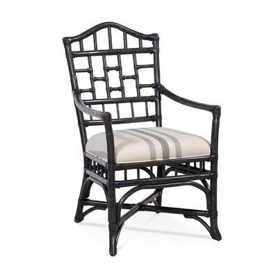 Chippendale Arm Chair Braxton Culler Body Fabric: Brown and White Performance Stripe; 0261-93, Frame Color: Black