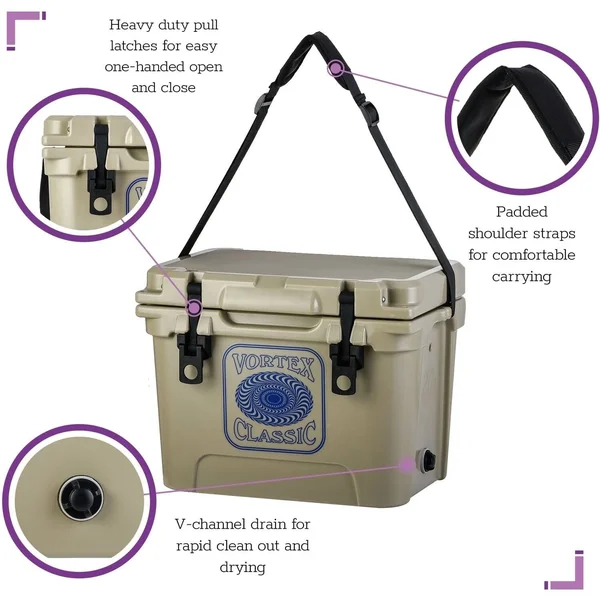 Vortex Classic Series 20-Quart Rotational-Molded Cooler in Tan