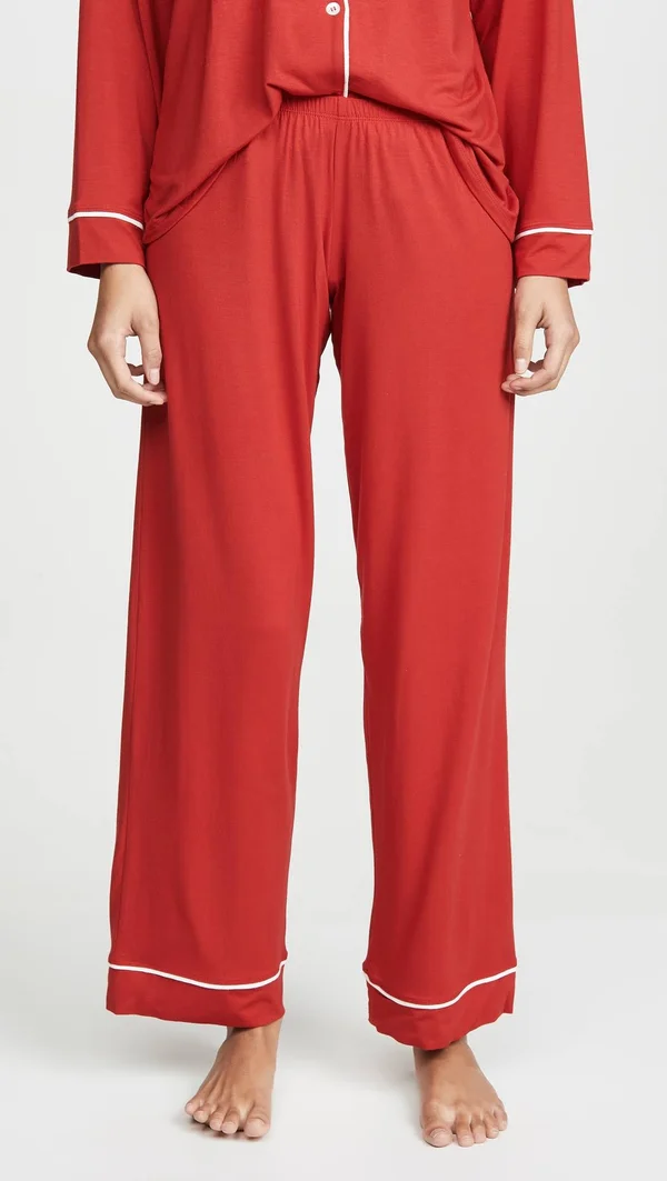 Eberjey Gisele Long PJ Set - Haute Red/Ivory