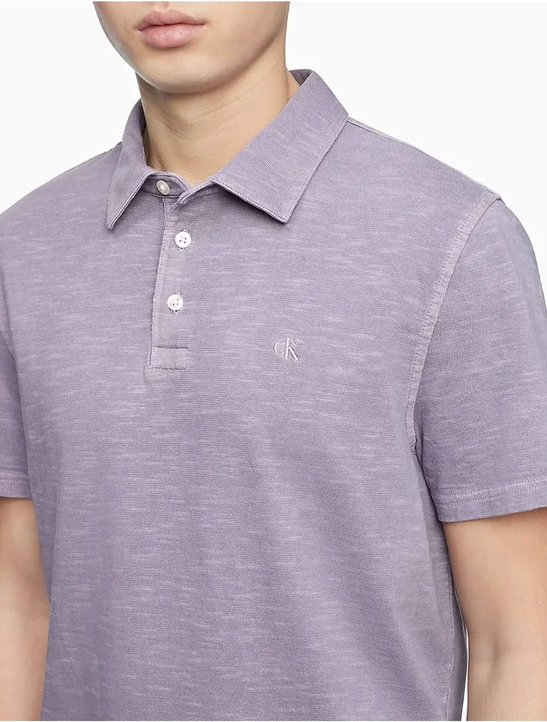Calvin Klein Men's Monogram Logo Slub Polo Shirt - Purple - XXL