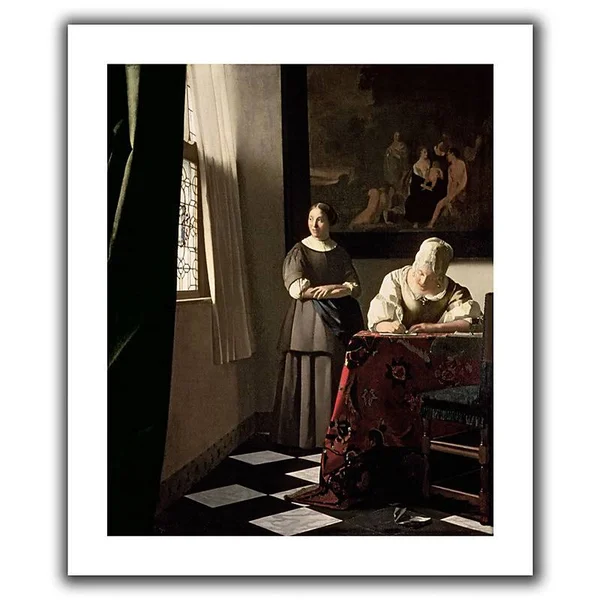 ArtWall Lady Writing A Letter with Her Maid& by Johannes Vermeer Painting Print on Rolled Canvas Size: 48x22 H x 40x22 W