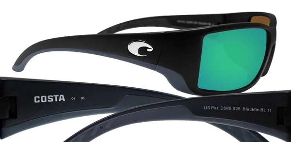 Costa Del Mar Blackfin Sunglasses Matte Black/Green Mirror 580P