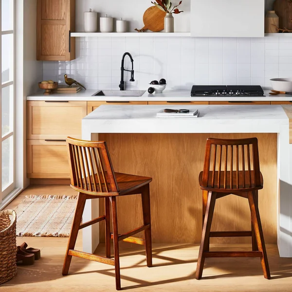 Threshold Designed w/STUDIO McGee Linden Modified Windsor Wood Counter Height Barstool Walnut - Threshold Designed with Studio M
