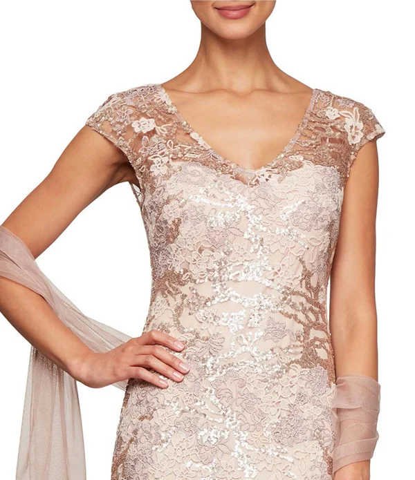 Women's Alex Evenings Sequin Embroidered Trumpet Gown - 14, Rose Gold