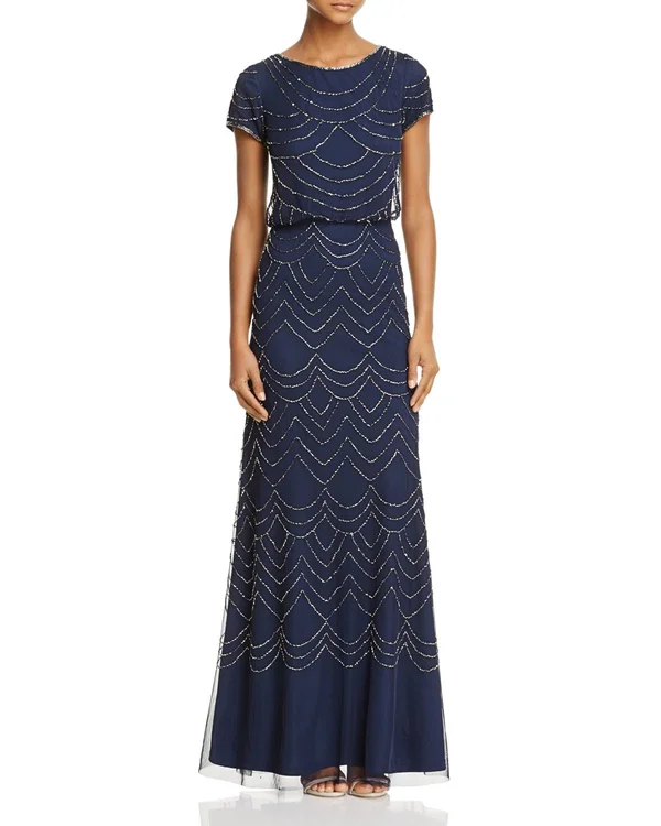 Adrianna Papell Beaded Blouson Gown - 12 - Blush/Gold