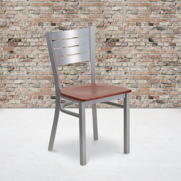 Flash Furniture Hercules Series Slat Back Metal Restaurant Chair - Cherry/Silver