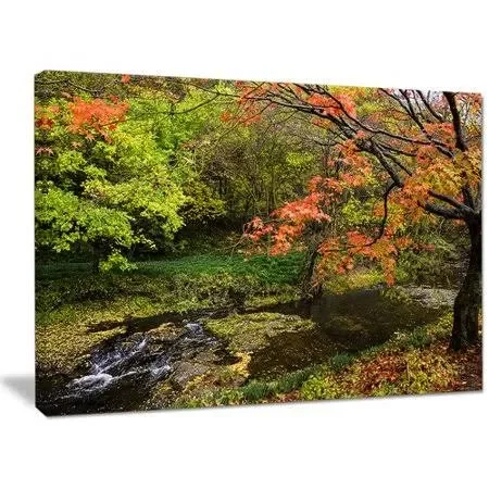 Design Art &Fall Trees in Bright Colors& Photographic Print on Wrapped Canvas, Size: 30 inch H x 40 inch W x 1 inch D, Green